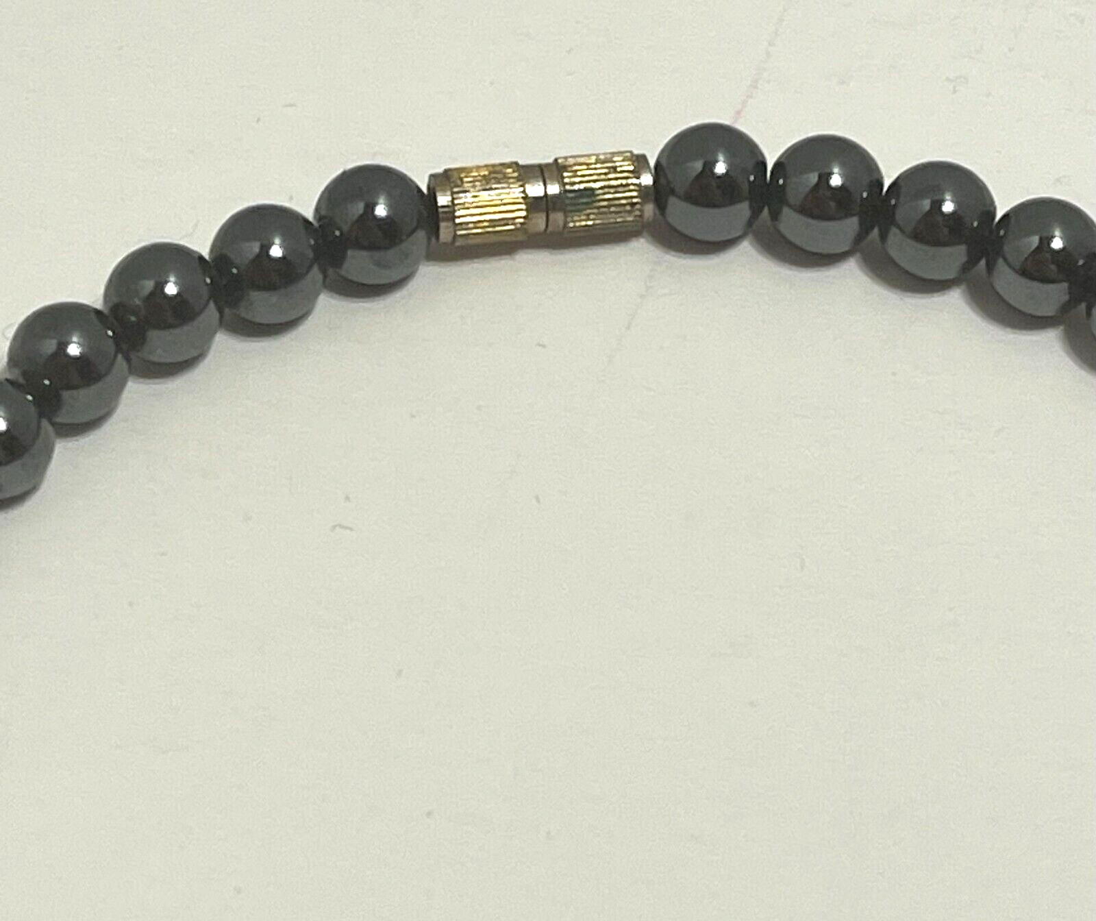Vintage Estate Shiny Dark Grey Metal Ball Beaded Necklace 18″ Long