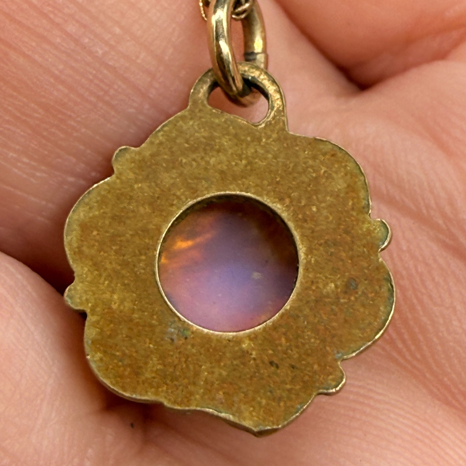 Vintage Necklace Imitation Opal Pendant 14K Gold Filled 20 Inches
