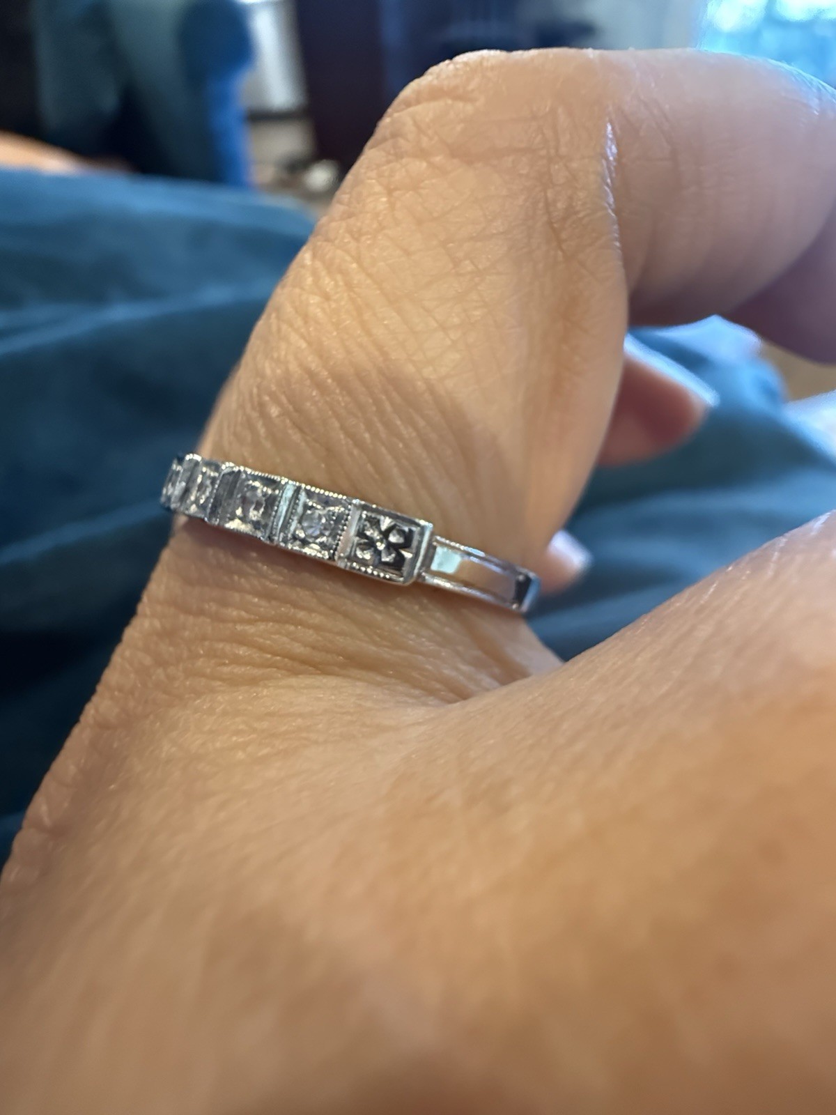 art Deco 7 Stone Single Cut diamond 14k band wedding estate antique ring