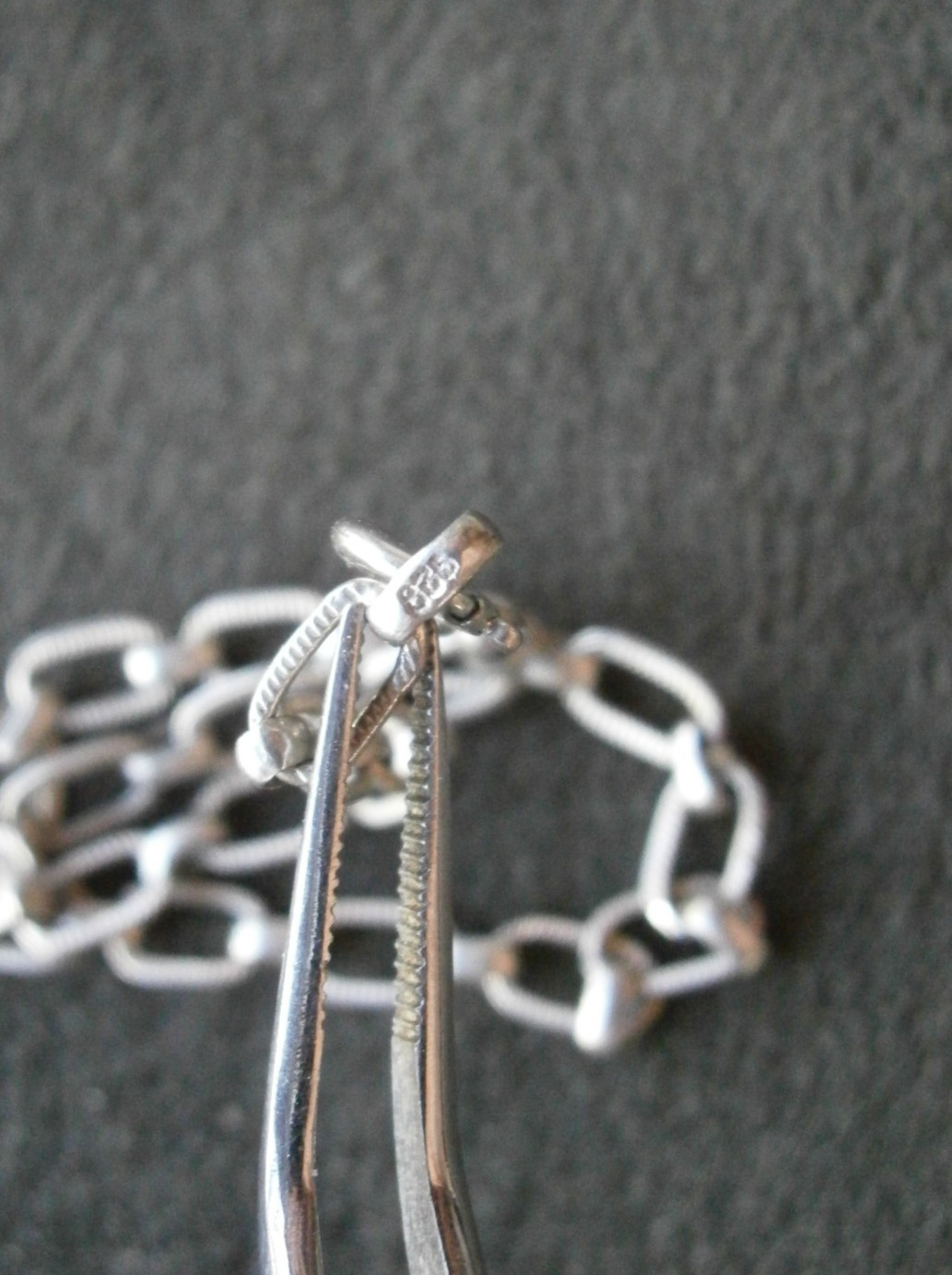 Textured Oval Link Chain Vintage Sterling Silver Charm Bracelet 7.25″ ~ 2.8g