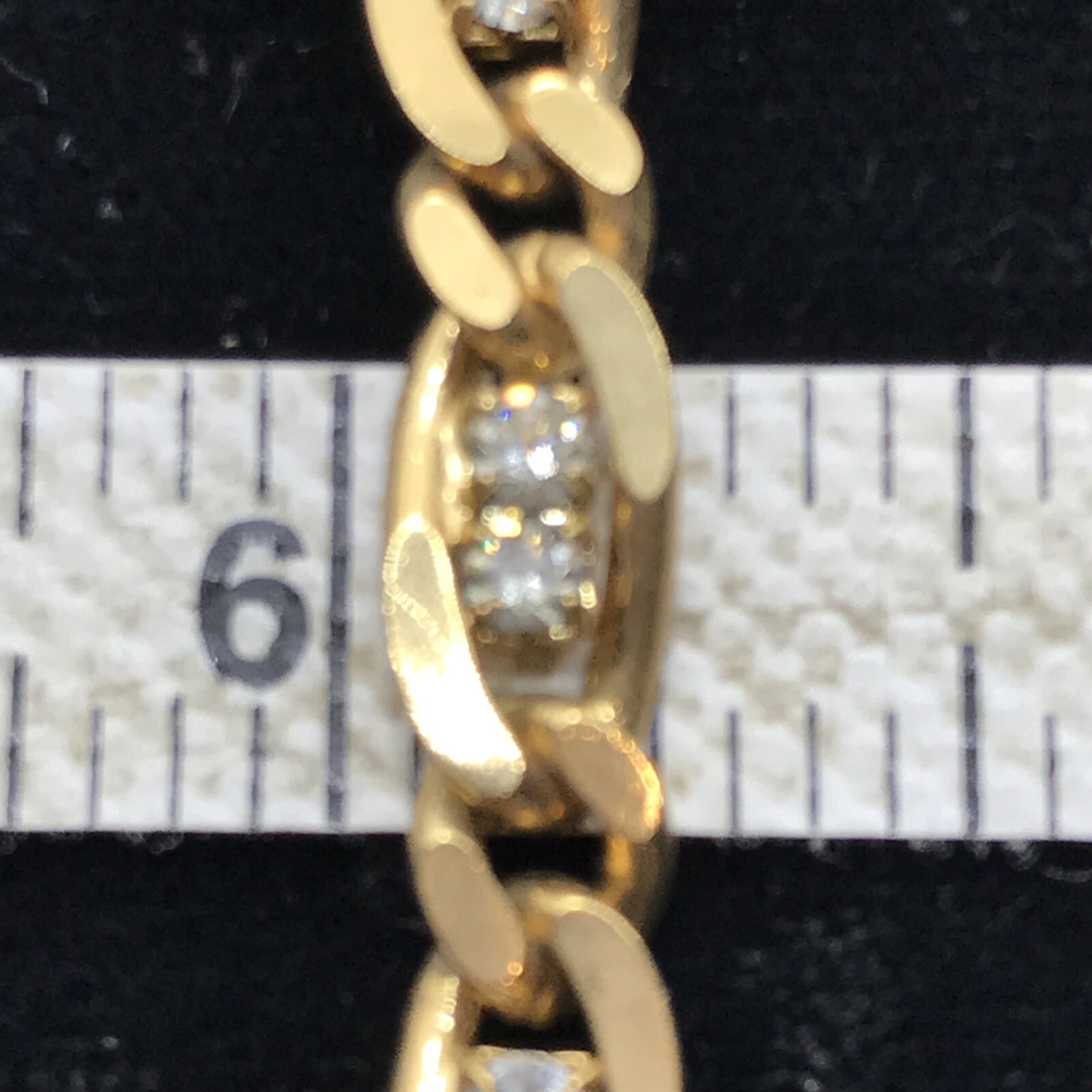Vintage Delicate Gold Tone Chain & Crystal Accented Tennis Bracelet sz 6.75″