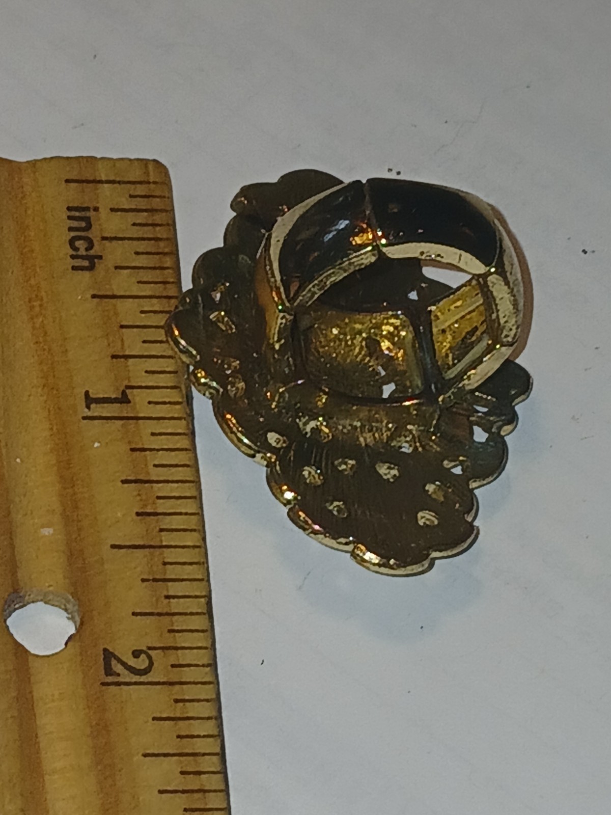 Vintage Rhinestone Ring in gold metal setting with adjustable band -1 size 4 all