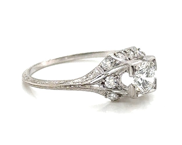 Deco Diamond Engagement Ring .73ct D VVS1 Ideal Platinum IGI Original 1920’s