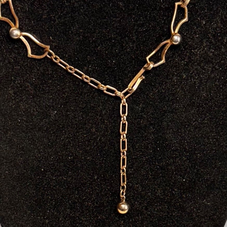 NECKLACE BRACELET SET goldtone metal bows hook + fold clasp vintage DAMAGE color