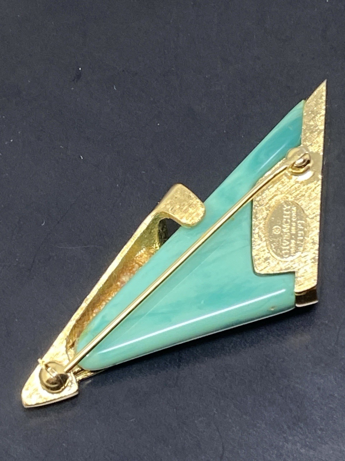Givenchy Vintage Brooch Pin Green Stone Gold Setting 1979 New York Paris