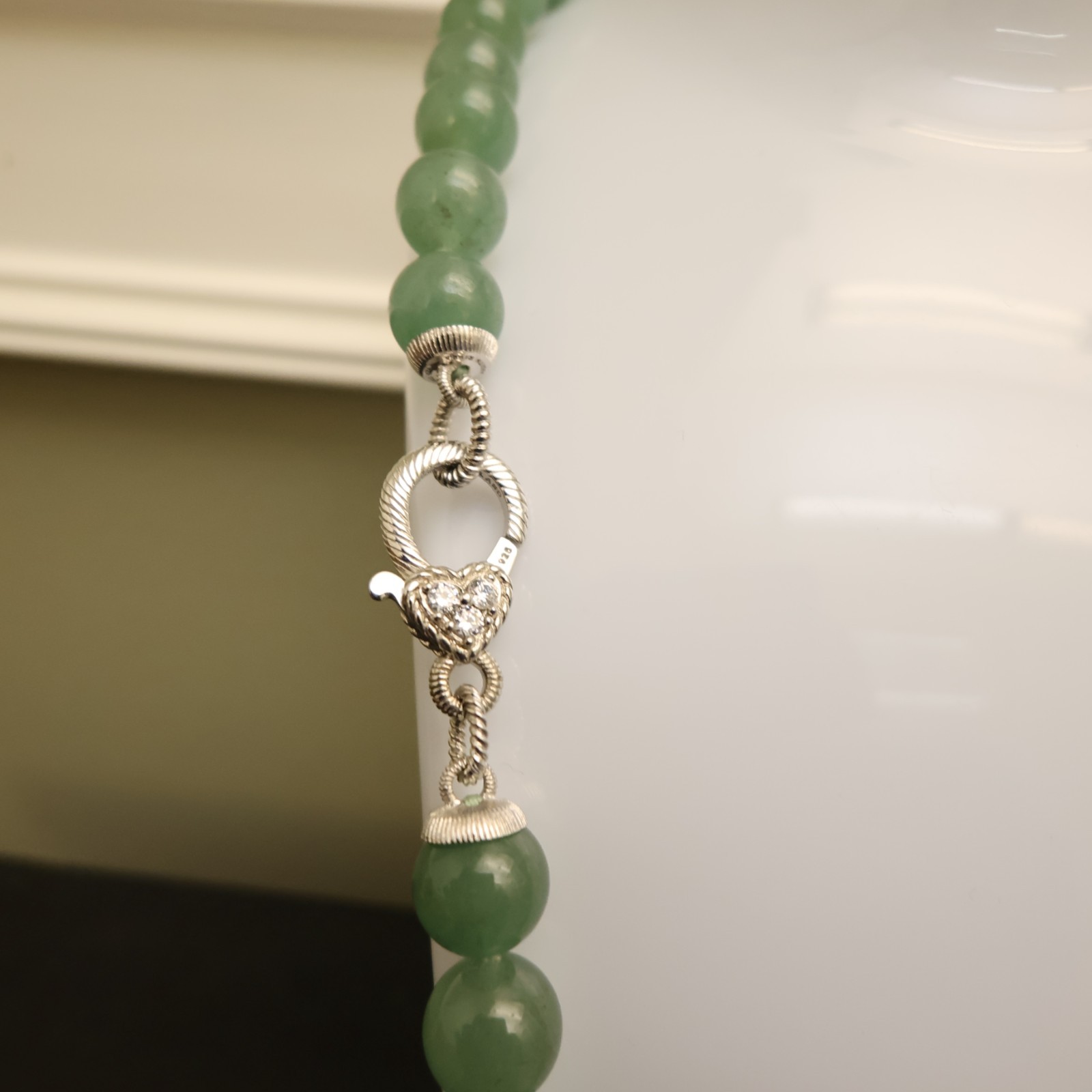 Judith Ripka necklace aventurine beads sterling silver 925 clasp DMQ signed 20in