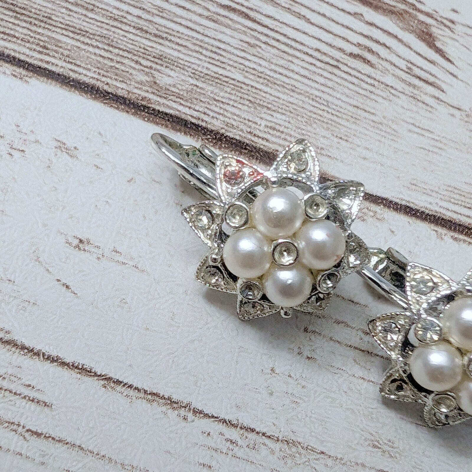 Vintage Clip On Earrings – 5/8″ Faux Pearls – Missing Gems & Cosmetic Issues