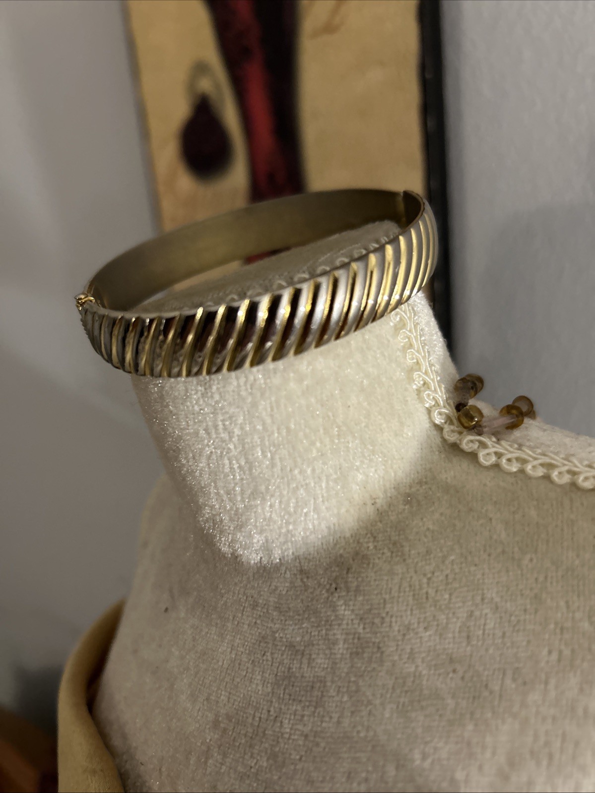 Monet Signed Gold-Tone Cuff Bracelet Hinged Spring Works Great Fashion Jewelry