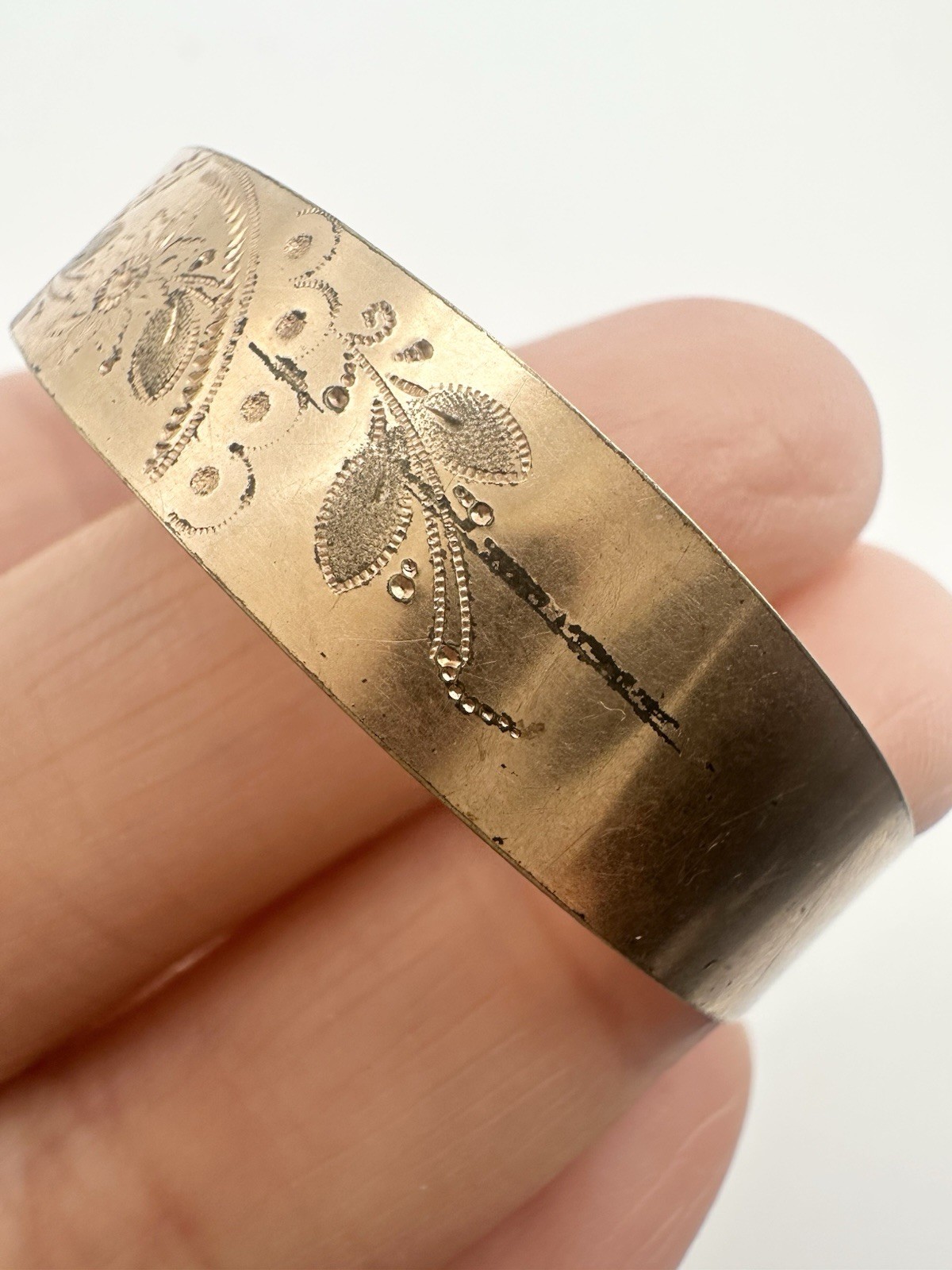 Antique Victorian Engraved Floral Adjustable Bangle Bracelet 6.5”