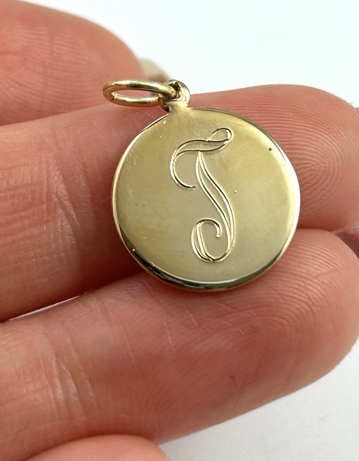 Vintage Initial T Charm Dainty Pendant Etched Gold Plated Metal Vintage Jewelry