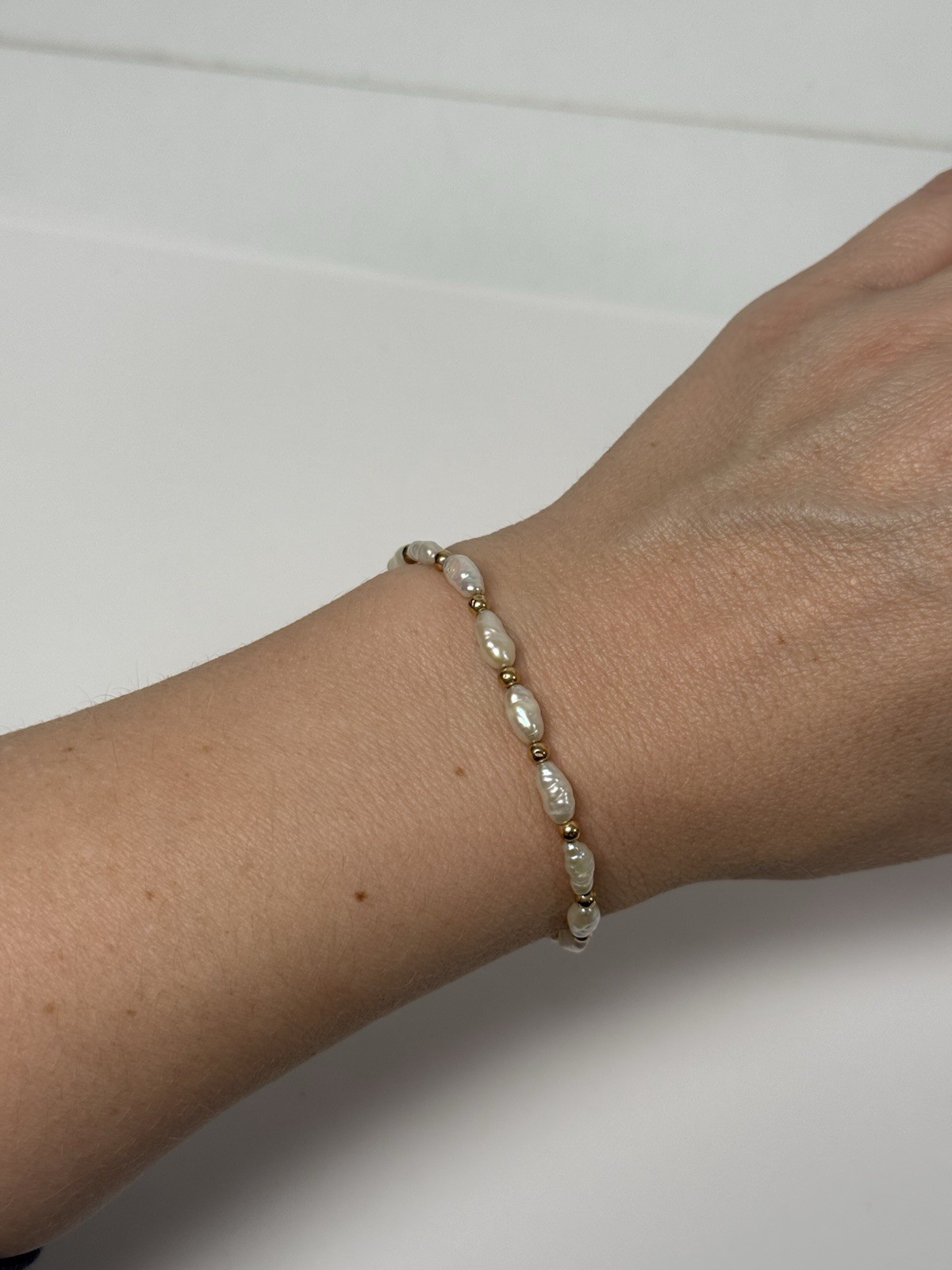 Vintage 14K Gold Freshwater Pearl Beaded 6.5” Bracelet 4mm