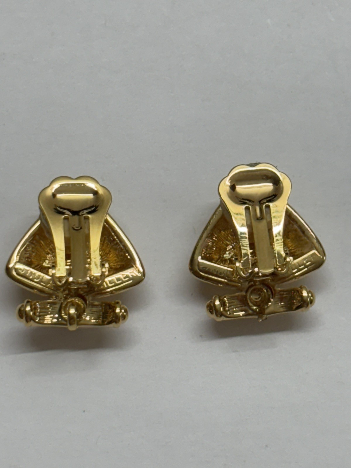 nolan miller clip on earrings gold blue triangle rhinestone crystal modernist