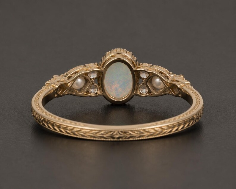 Natural Ethiopian Opal Ring Vintage Pearl Ring 925 Sterling Silver Opal Ring