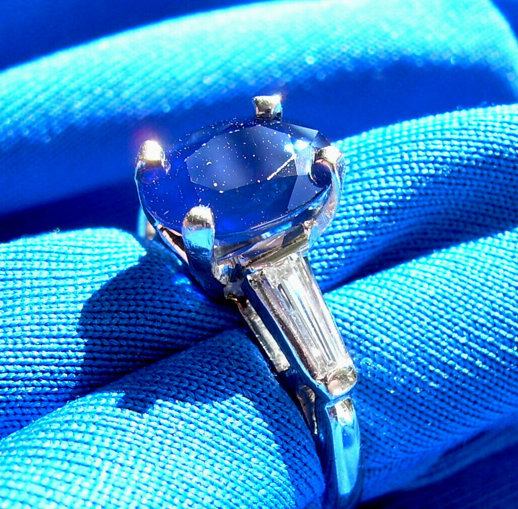 EARTH MINED SAPPHIRE DIAMOND Deco Engagement Ring Vintage PLATINUM Solitaire 3CT