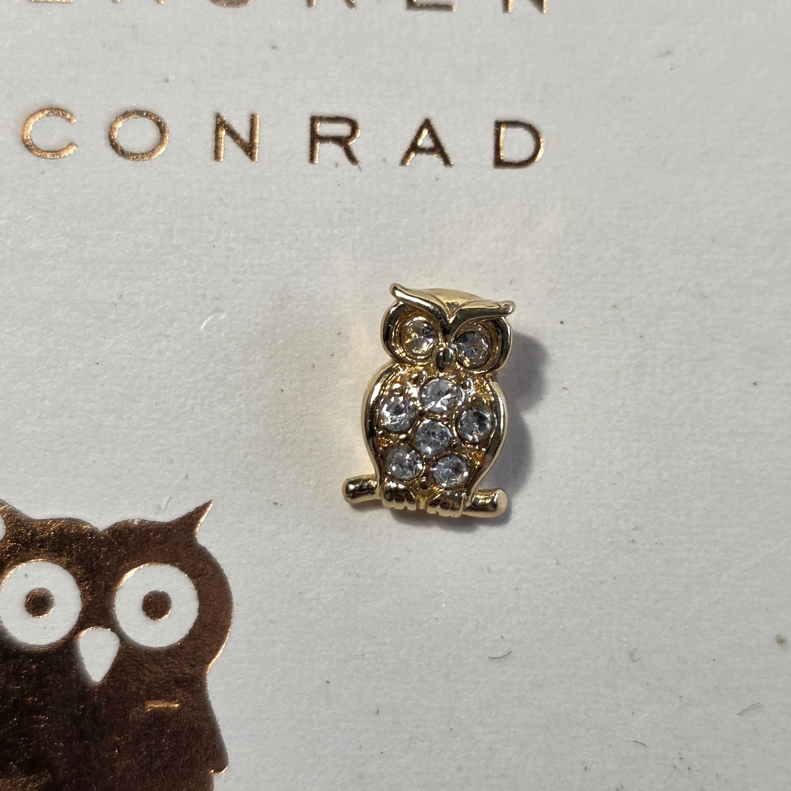LC Lauren Conrad Owl Stud Earrings Gold Tone White Rhinestone Nickel Free