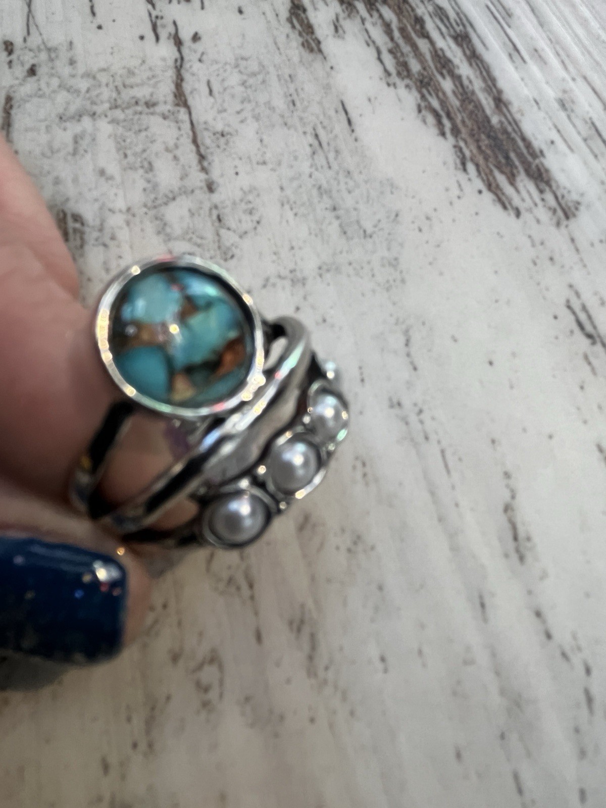 Bohemian Vintage Circular Imitation Turquoise & Moonstone Ring