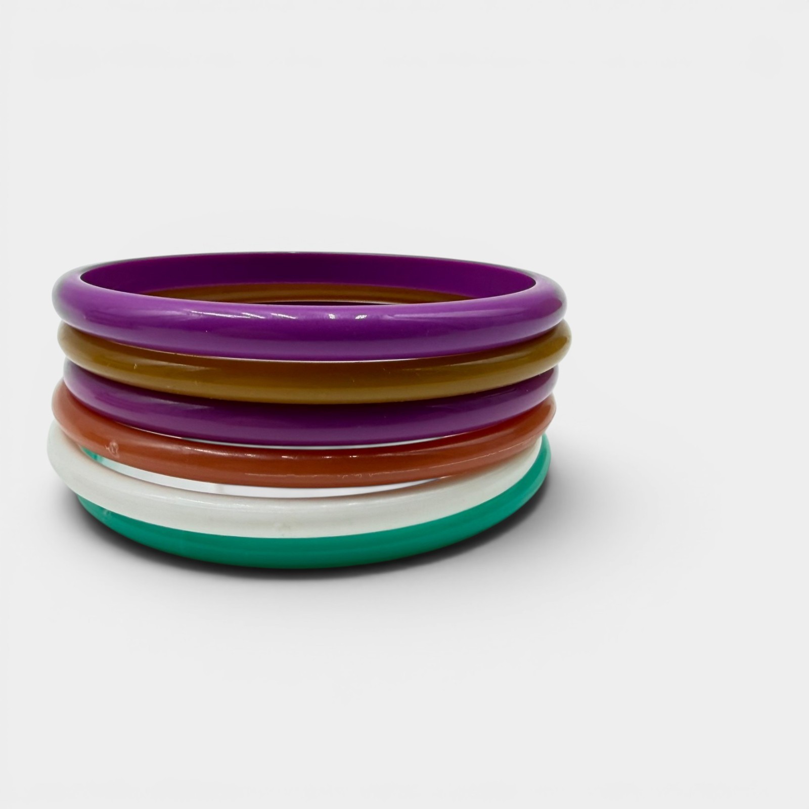 Vintage Lot of 12 Colorful Plastic Lucite Stackable Bangle Bracelets 3″