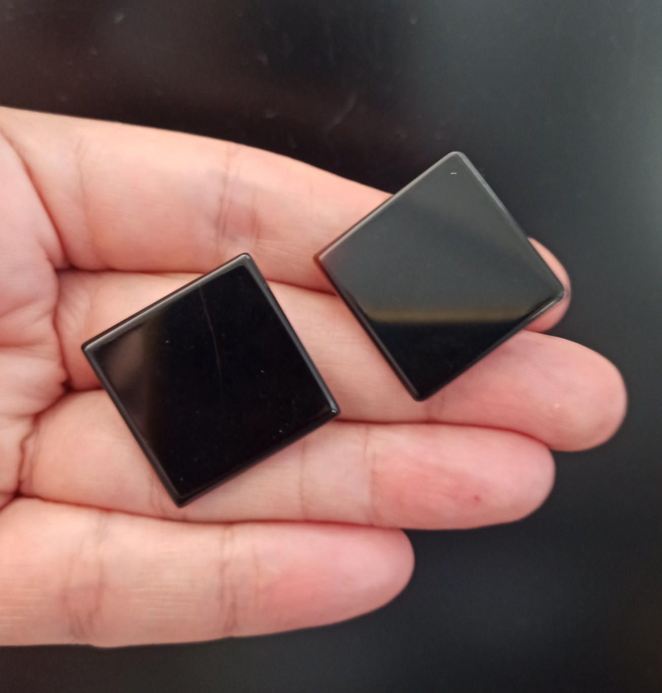 Vintage Black Onyx Earrings Modernist Square Clip On 90s Stone Minimalist Bold