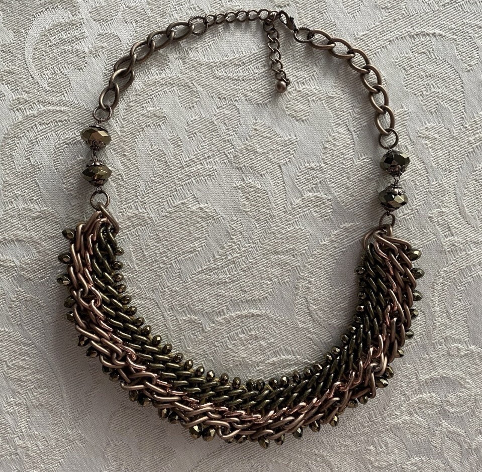 Chainmaille Statement Necklace 21” Copper Bronze Color Byzantine 4n1 Chain Weave