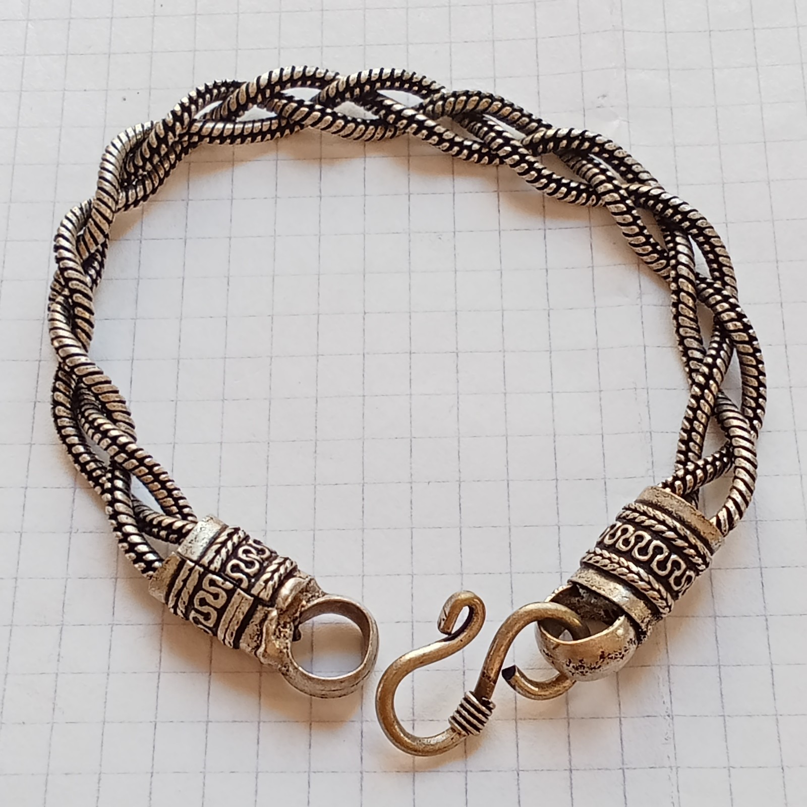 Vintage Silver tone Wheat Byzantine Chain Bracelet w/ Hook Clasp
