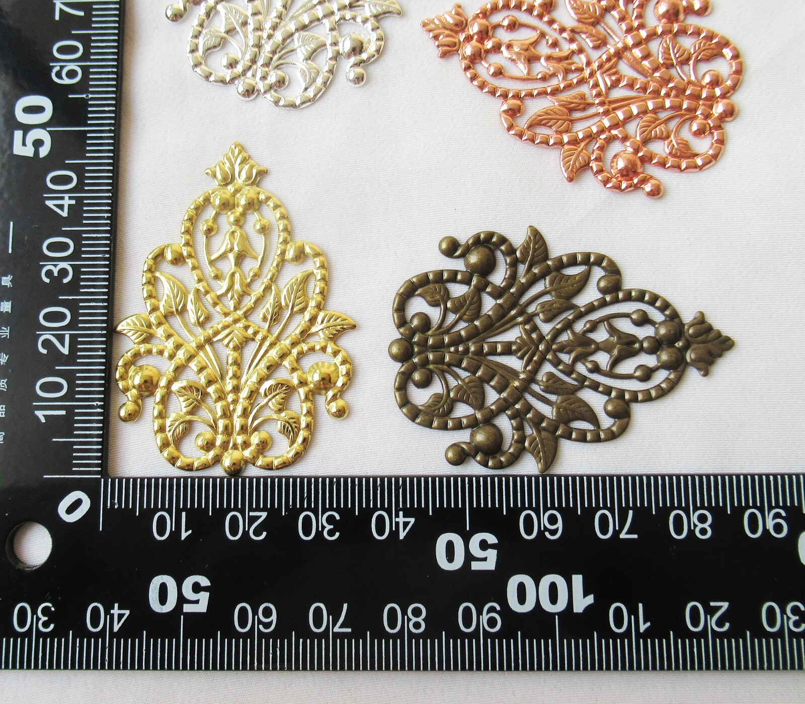 20pcs Brass Stamping 35x48mm Plated Filigree Decorative Findings for DIY Crafts
