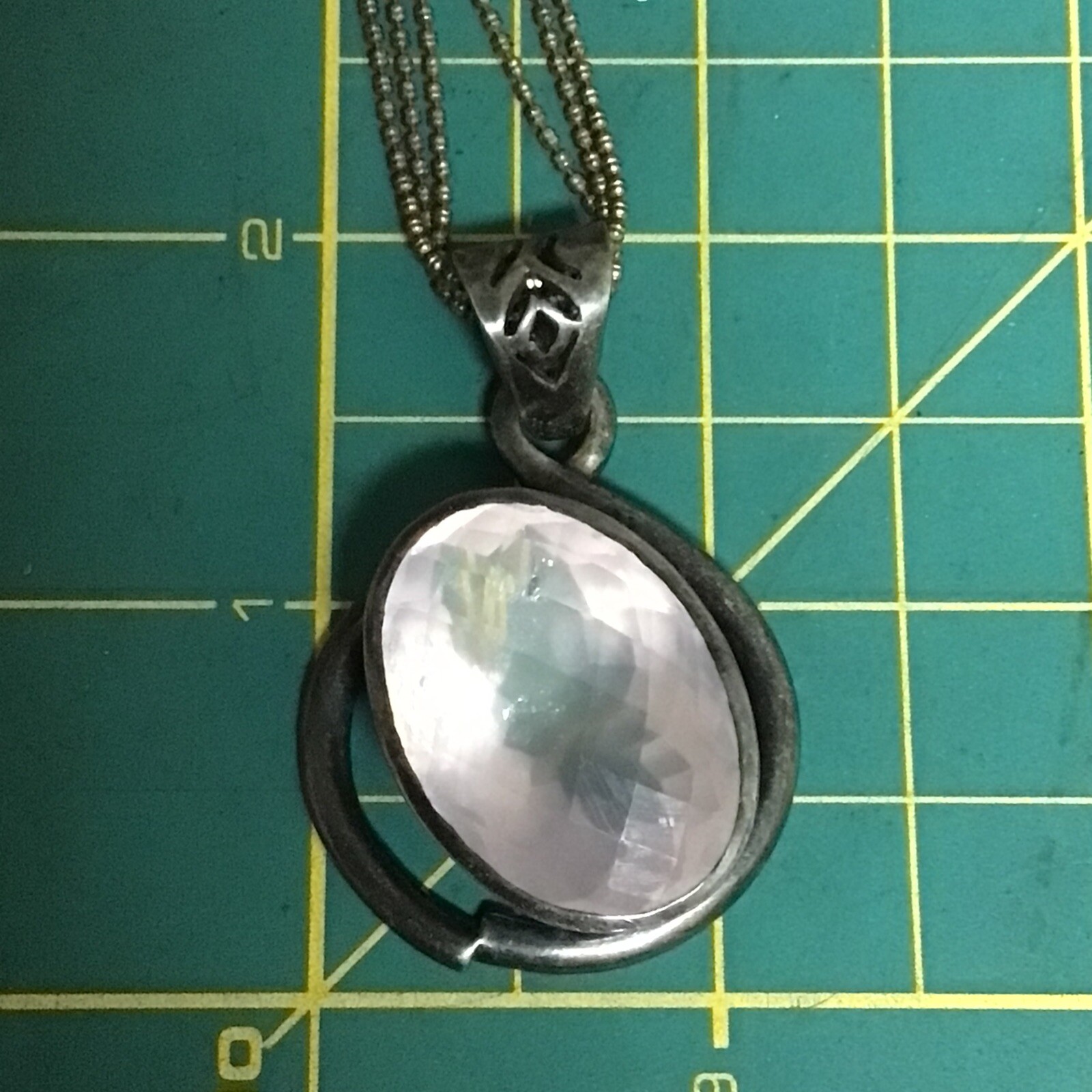 Vintage 925 Real Rose Quartz Pendant W/ VTG DESIGN AGI 925 ITALY Necklace