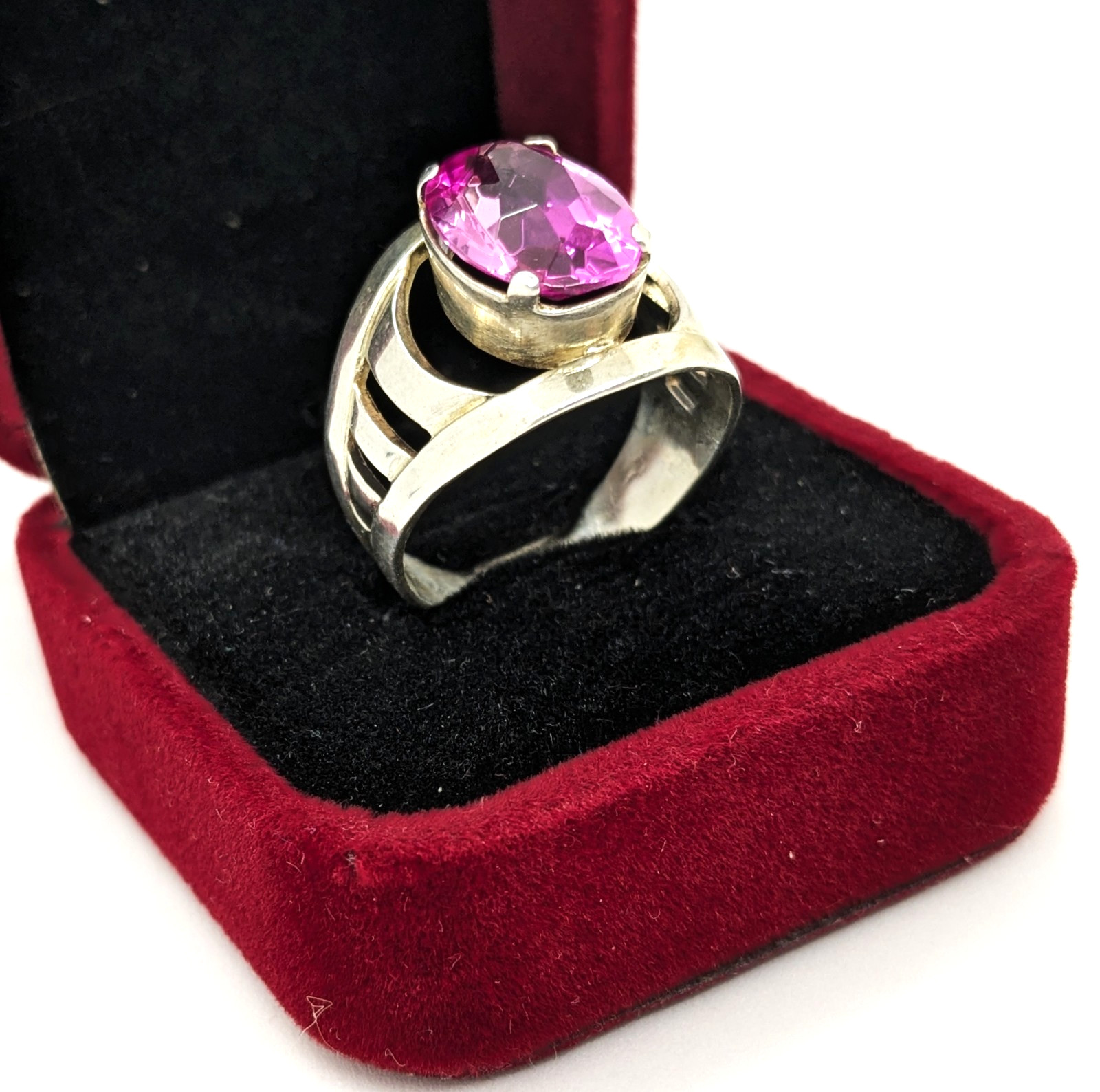 Vintage Luxury Soviet RING Silver⭐️875 with Big Bright Ruby -10.5US (20mm) | #77