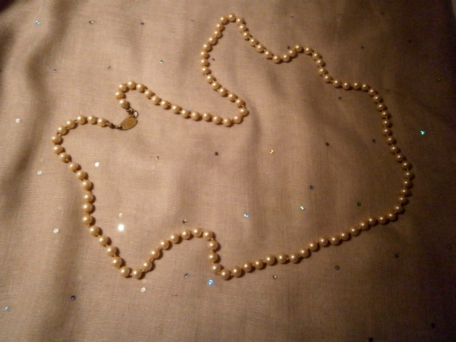 Vtg Signed Miriam Haskell Pat#3427691 Cream 4mm Faux Pearl Beaded Necklace 32″