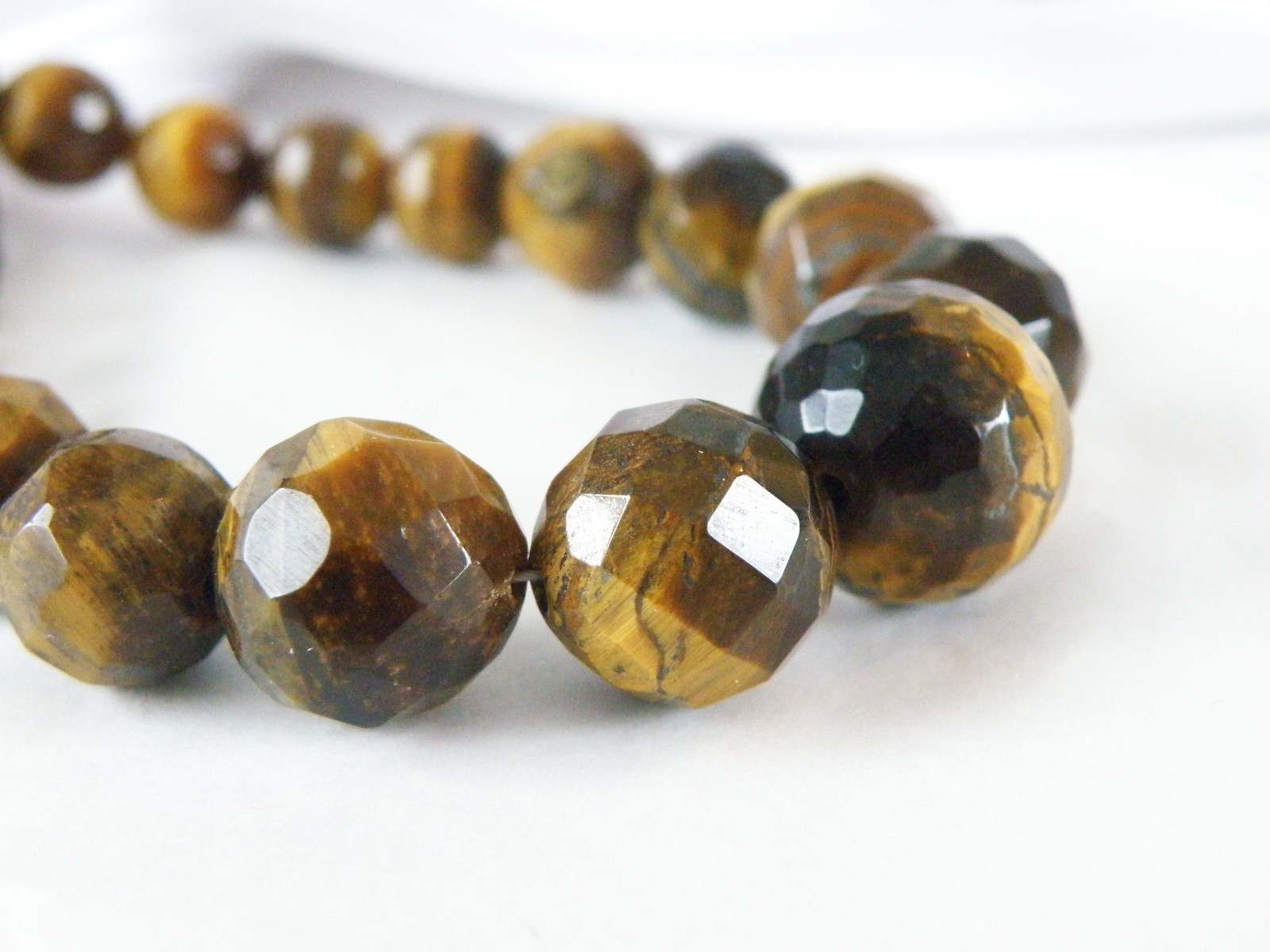 Natural Tigers Eye Large Faceted Bead Sterling Silver 925 Necklace 18″