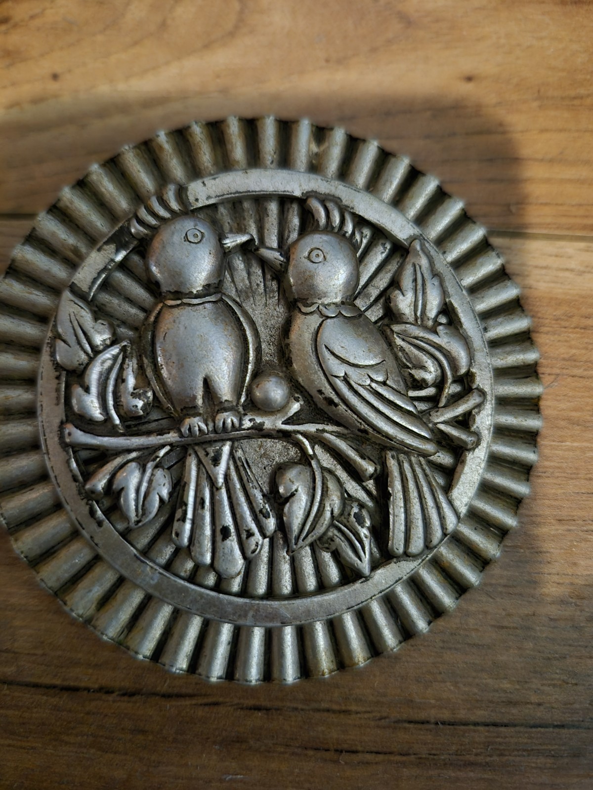 Vintage Silver Metal Round Brooch with Birds Design No Stone Bird Theme Jewelry
