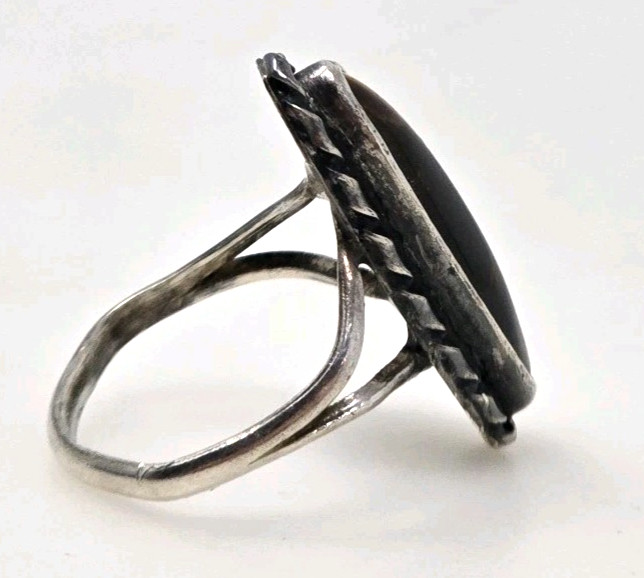ANTIQUE Marquise Shaped TIGER’S EYE Sterling Silver Women’s RING Size 6.5