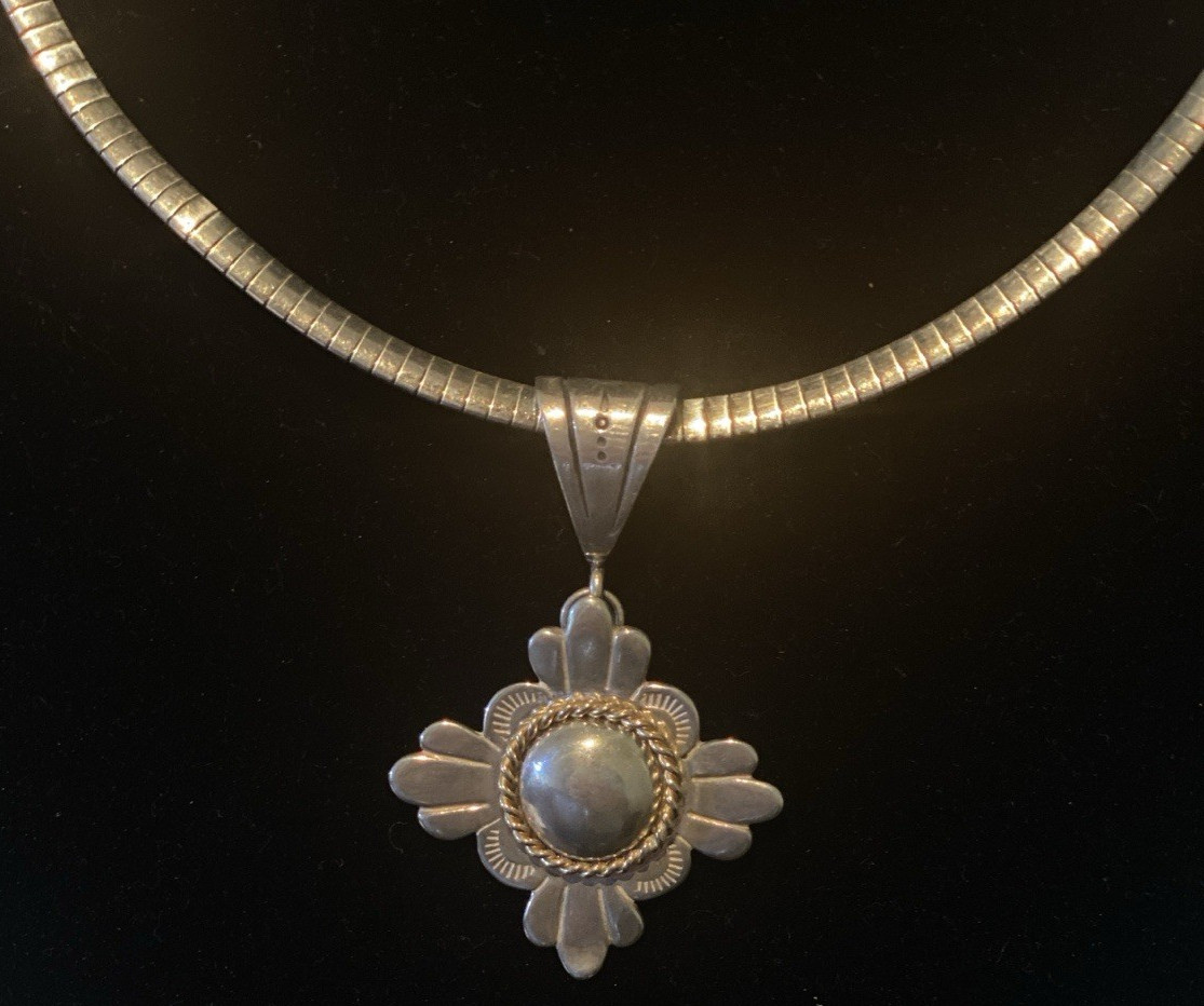 Vintage 17″X 4MM 925 Sterling Omega Itallian Choker & Southwestern Cross Pendant