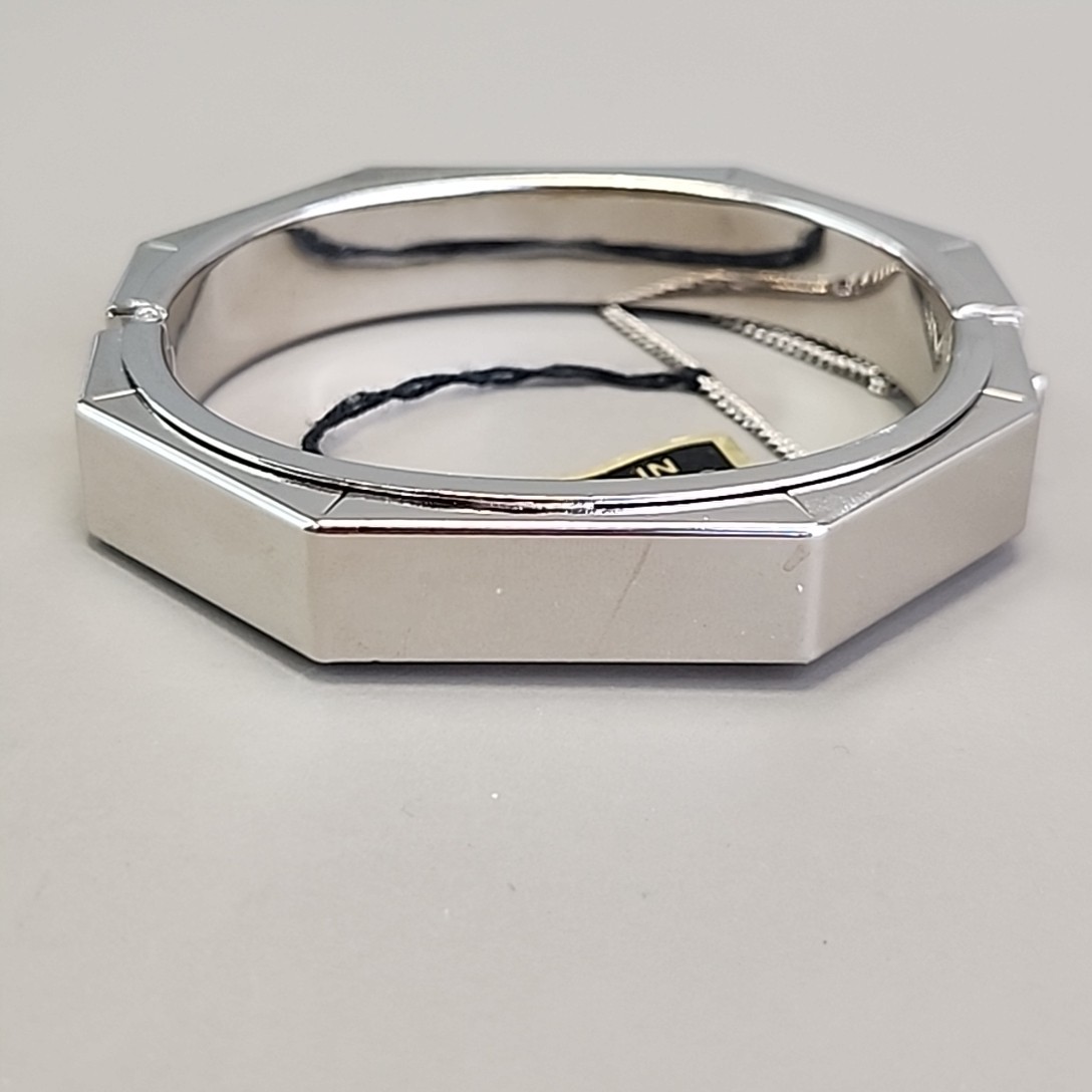 Vintage Hinged Bangle Bracelet Octagon Silver Tone Hong Kong Safety Clasp 6.5″