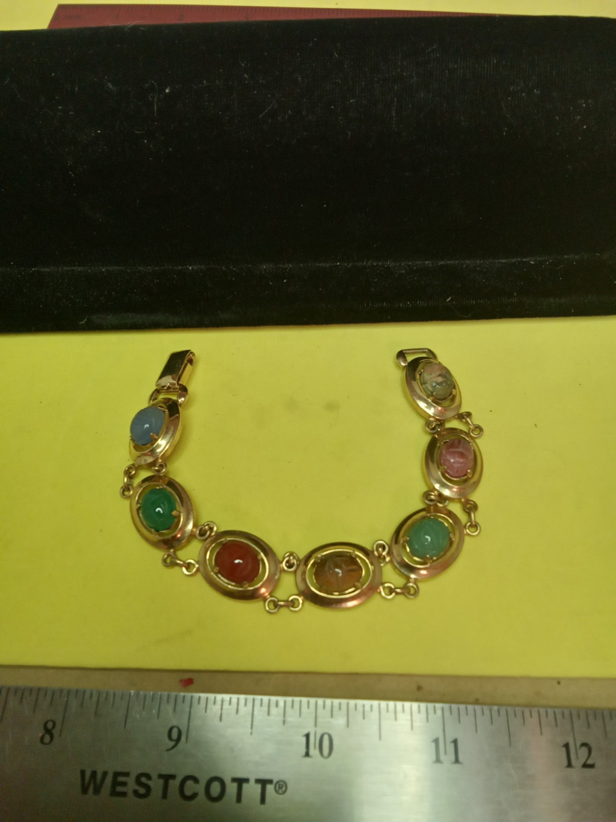 Vintage BB 1/20 12k Gold Filled Egyptian Scarab Bracelet 7 Double Link