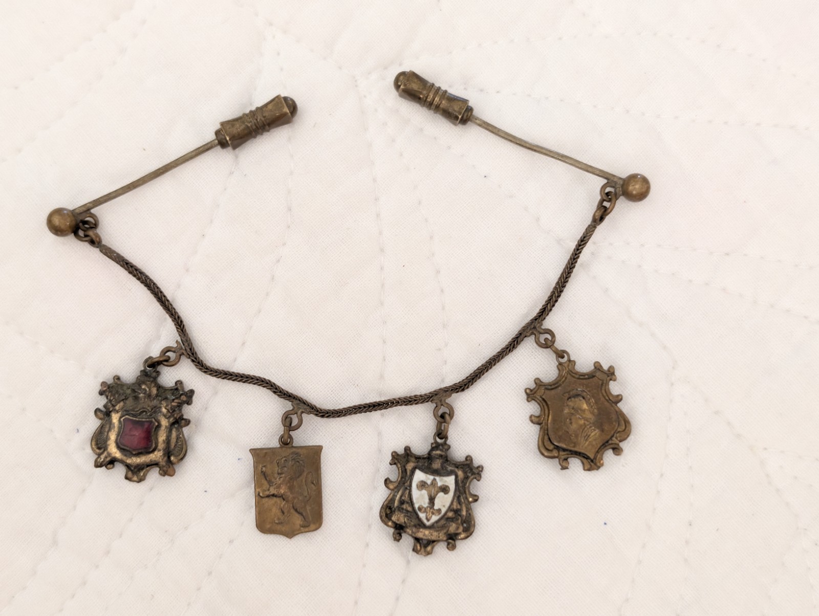 1950s 60s Antique Collar Chain with Heraldic Charms