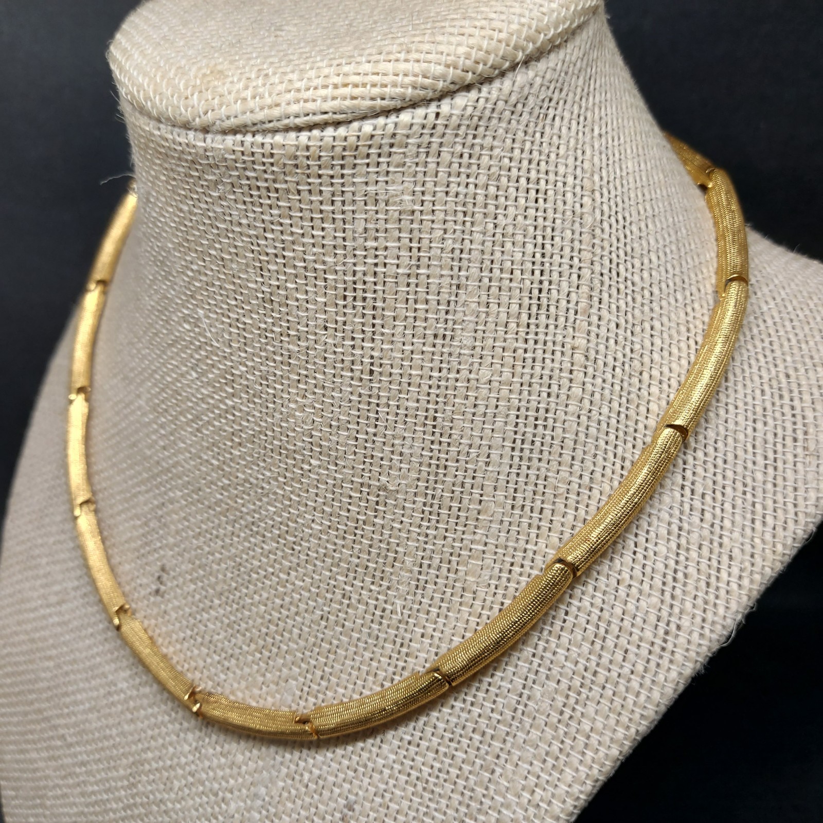 Vintage Textured Bar Link Gold Tone Choker Necklace