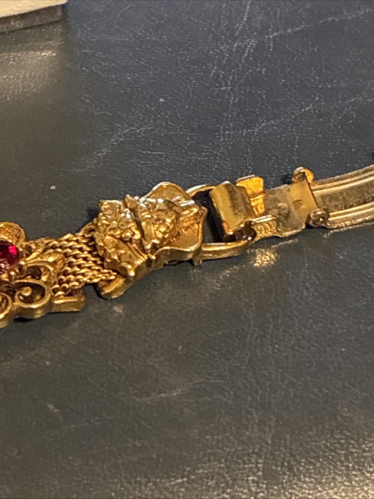 Vtg FLORENZA Victorian Revival Style Slide Bracelet Mesh 7 Embellished Slides 7”