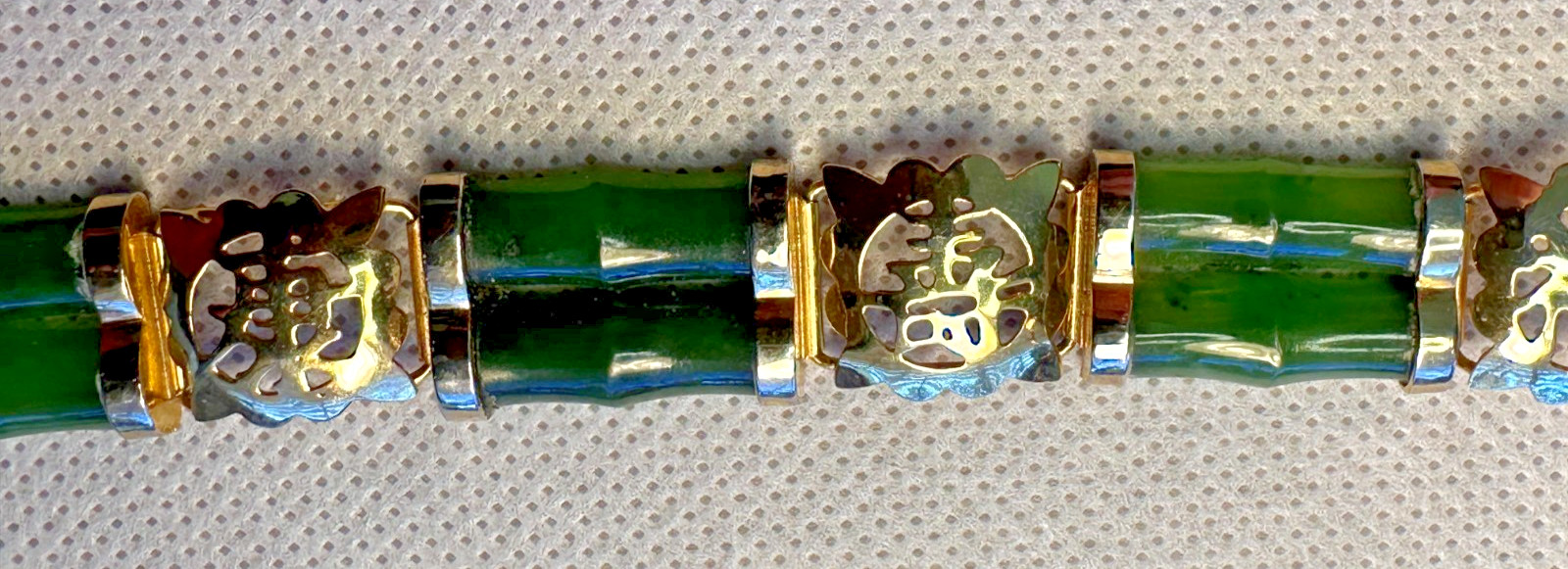 Vintage Chinese Nephrite Jade Bamboo Shape 5 Segment 10 Piece Bracelet With Box