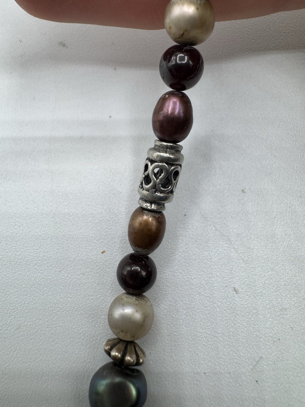 VTG Sterling Silver Colored Fresh Water Pearls necklace W/Silver Pendant Marked