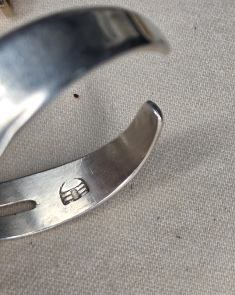 Solid Sterling Silver Vtg Mexico 2 Row Cuff Bracelet Signed AT w/ Beehive 18.7g