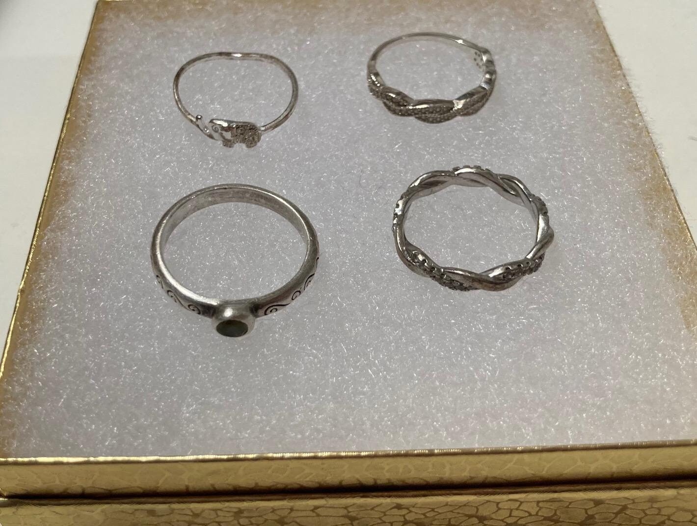 Vintage Lot of 4 Sterling Silver Rings, Assorted Sizes and Styles, Nice Designs
