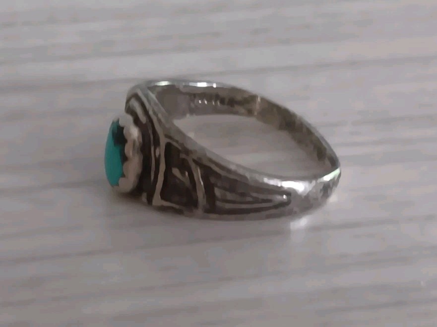Vtg *Bent Band* Sterling Silver Turquoise Ring Southwestern Sombrero Size 6.75