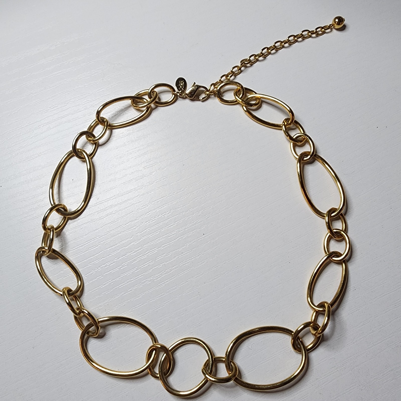 Vintage Joan Rivers Signed Gold Tone Necklace Statement Big Oversized Links Adj