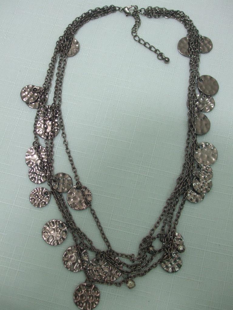 Vintage Necklace Small Dangling Circle Medallions Hanging on Chain Bronze Metal