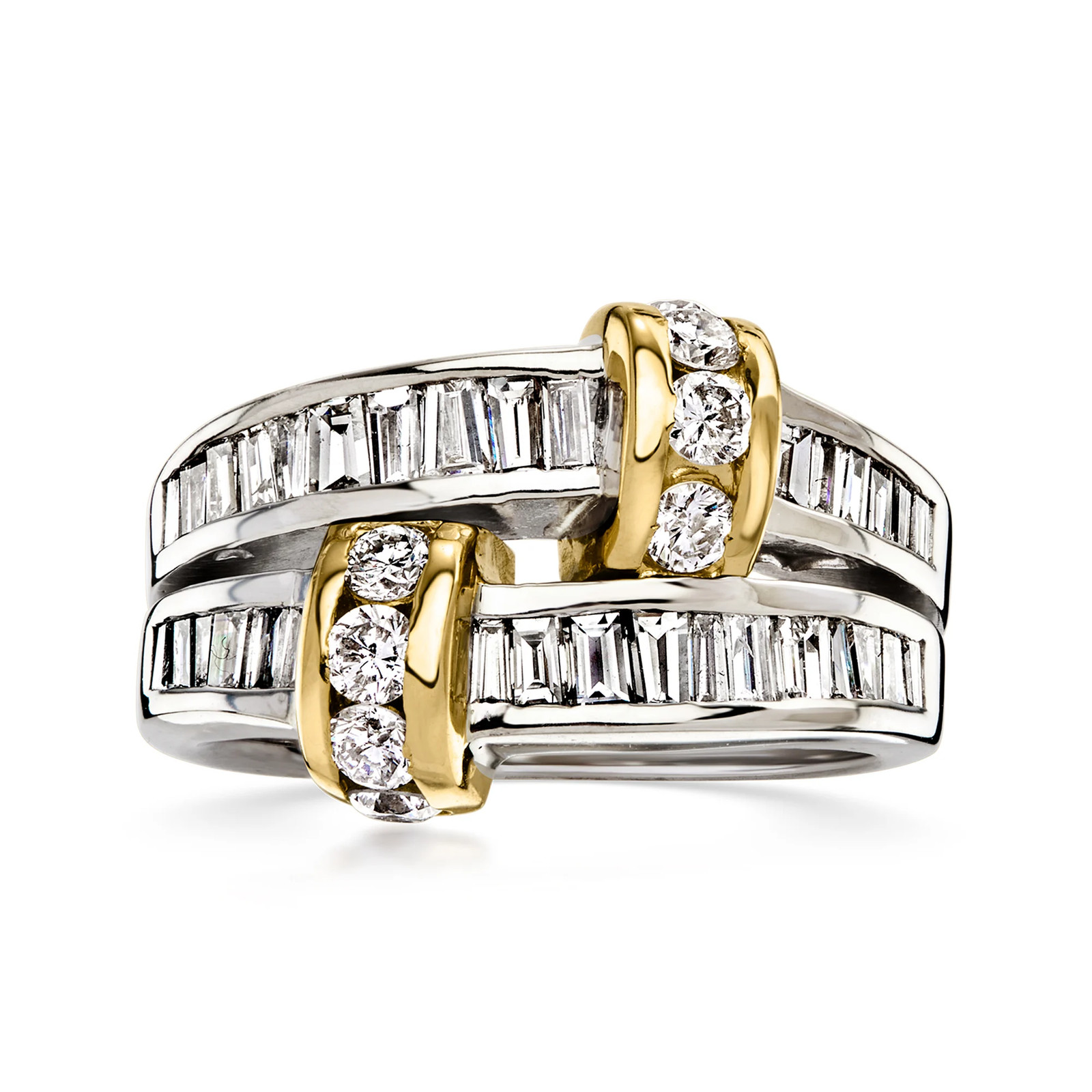 Vintage 1.50 ct. t.w. Diamond 2-Row Ring in 14kt 2-Tone Gold. Size 5.75