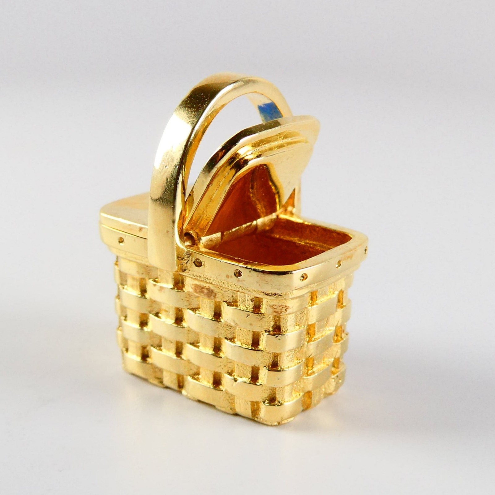 Gold Vermeil over Sterling Silver Picnic Basket Pendant Movable Brown County