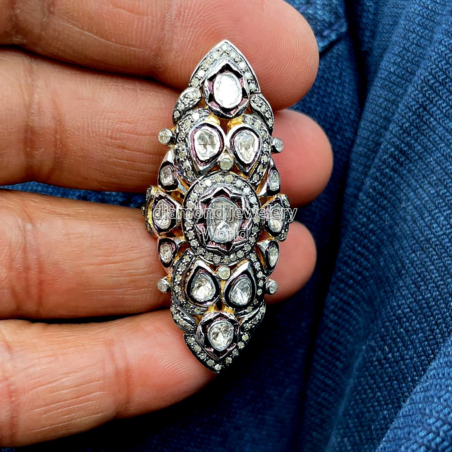 2.05ctw Genuine Old Mine Rose Antique Cut Diamond Victorian Silver Ring Jewelry