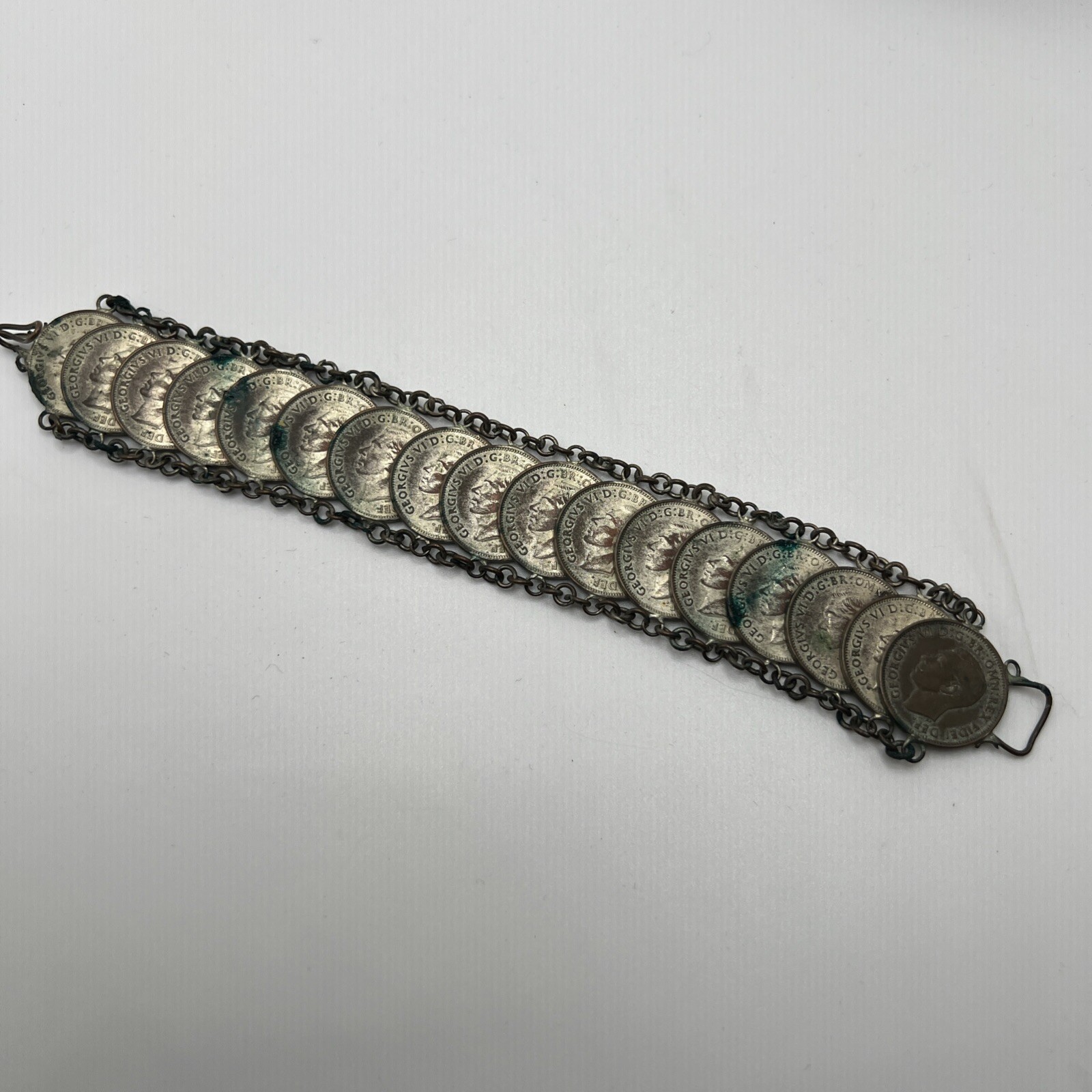 King George Lucky Farthing Jewelry Coin Vtg 1951 7.5″ Bracelet