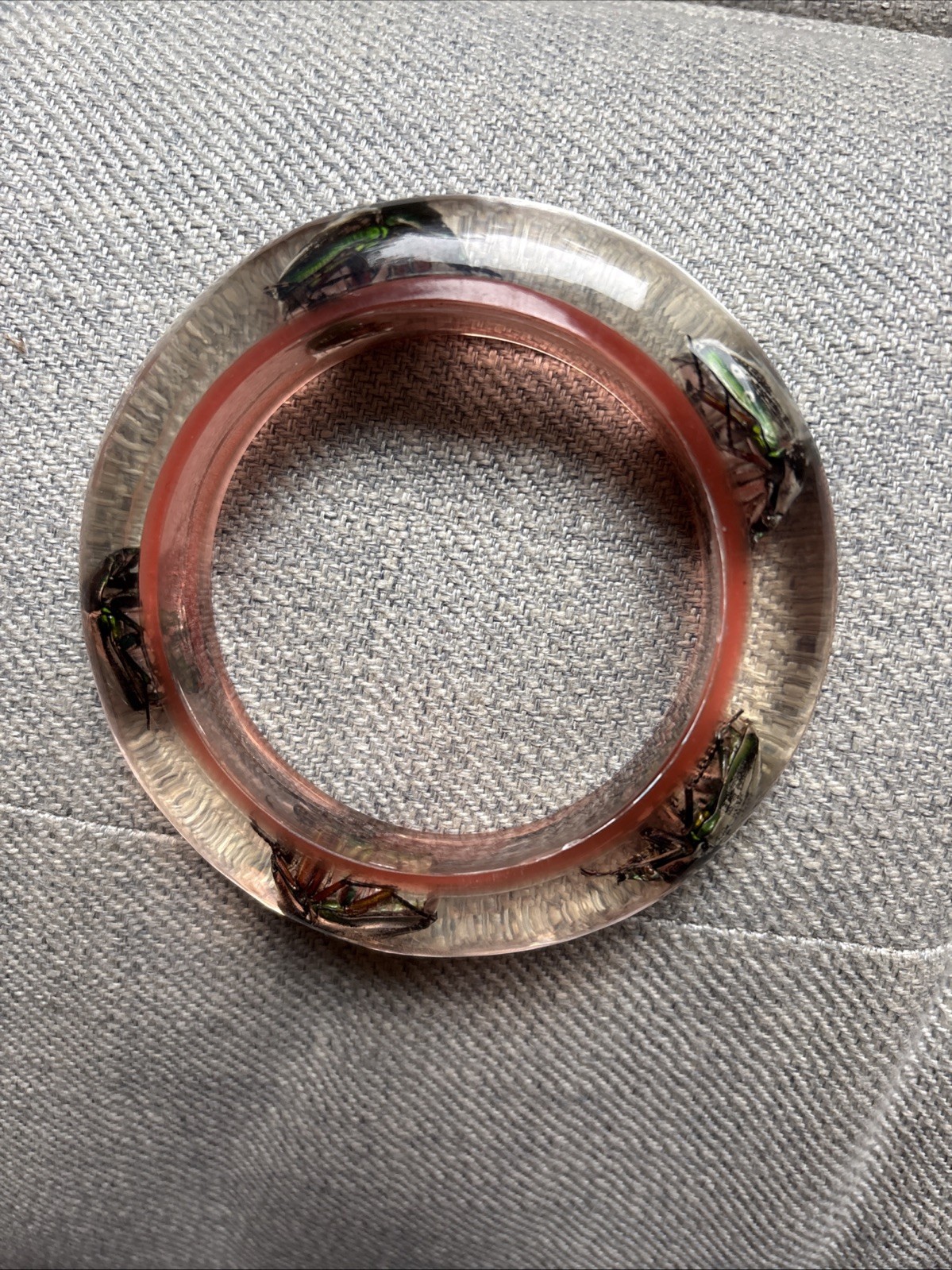 Clear Soft Pink Vtg Beetle Bracelet Translucent Resin,,1960s, NOS(#5)