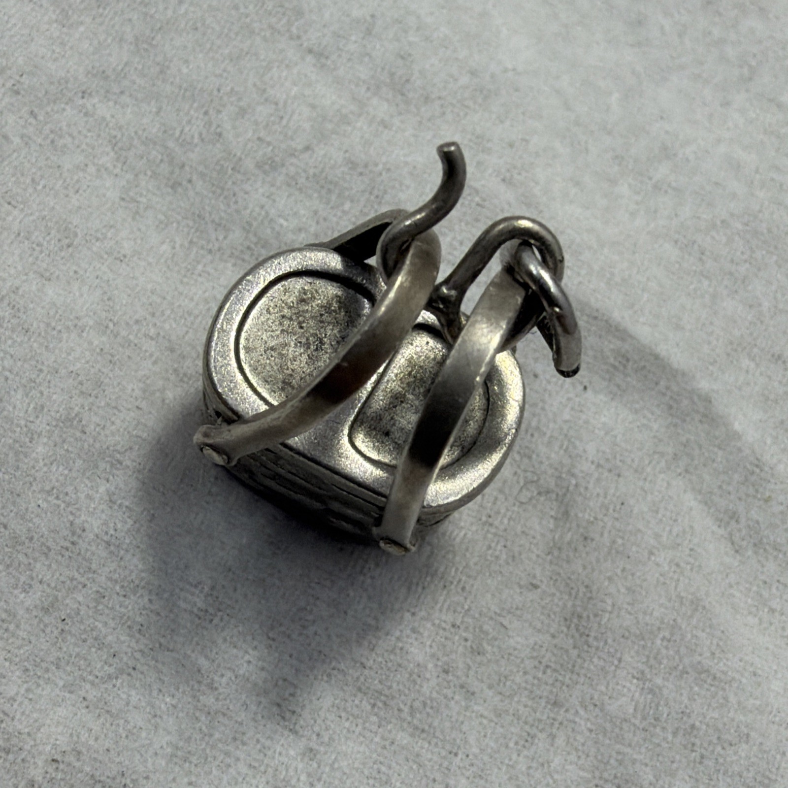 Antique 50’s Wells Sterling Silver 925 Rare Picnic Basket Charm Double Handle